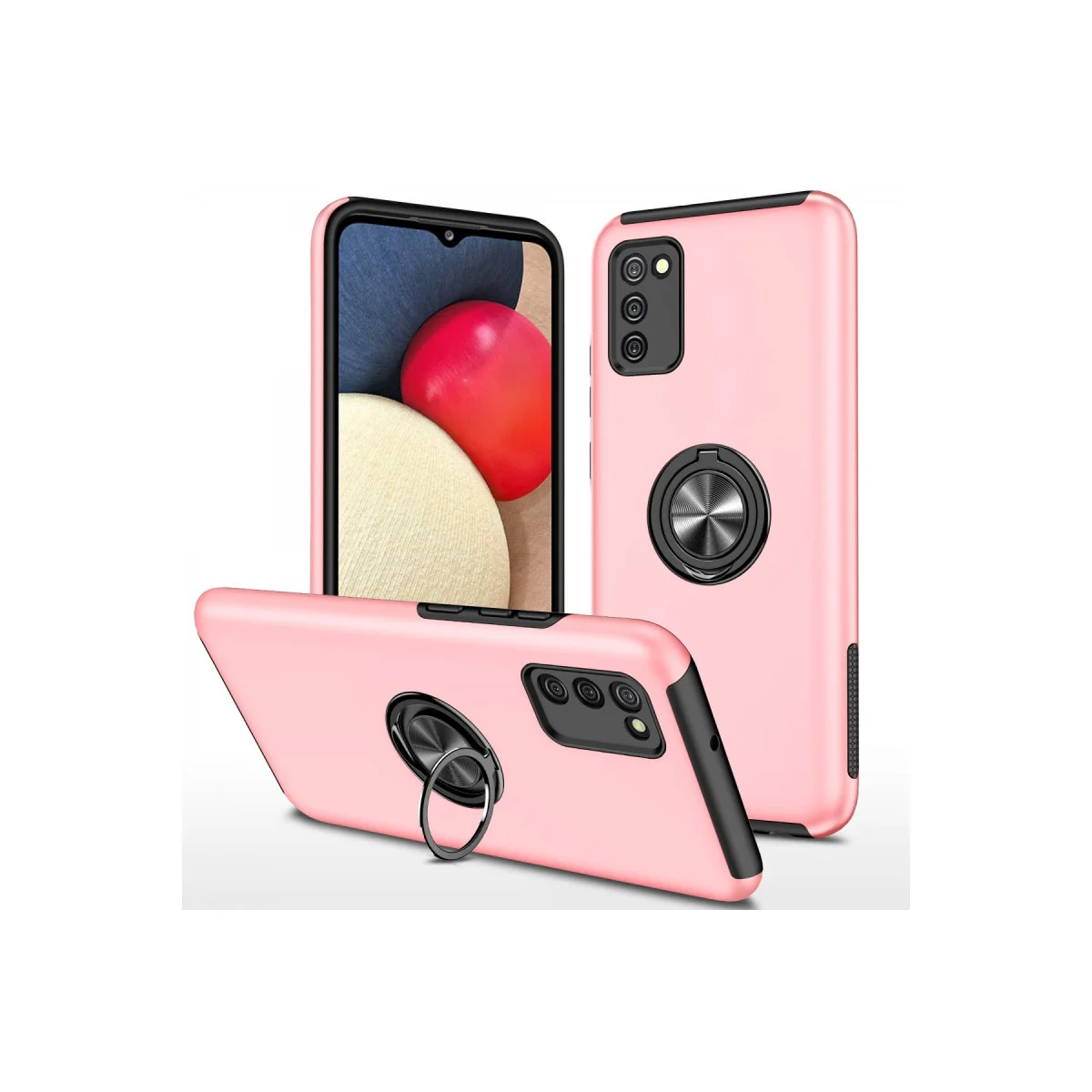 Galaxy A02S Elit Yüzüklü Kılıf - Pembe | Ultra Korumalı ve Araç Tutucu Uyumlu