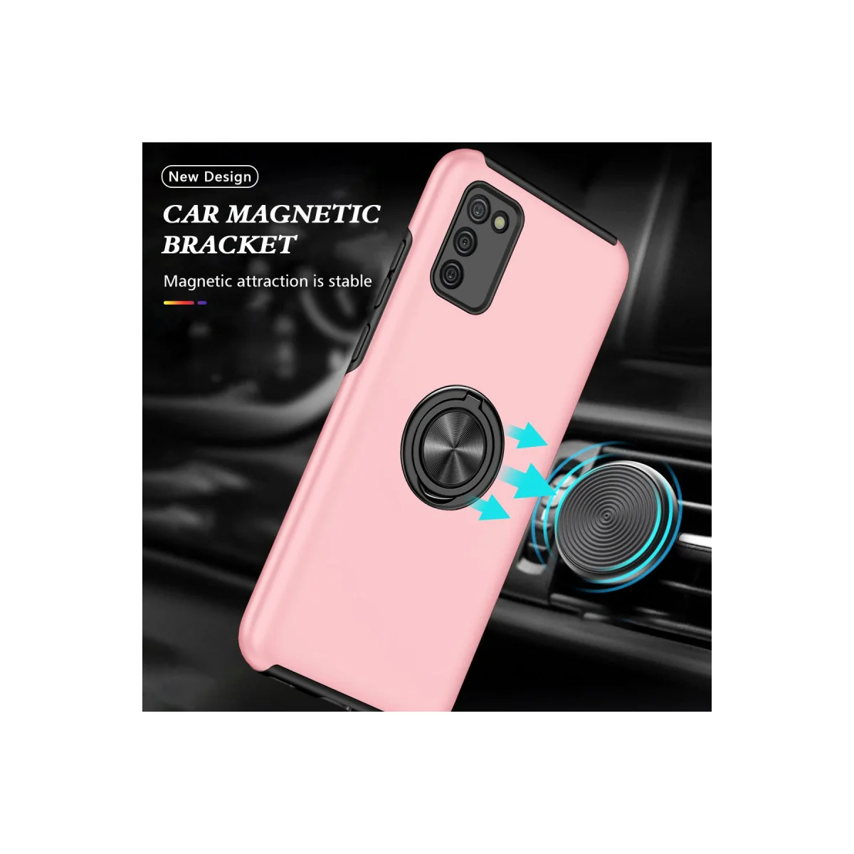 Galaxy A02S Elit Yüzüklü Kılıf - Pembe | Ultra Korumalı ve Araç Tutucu Uyumlu