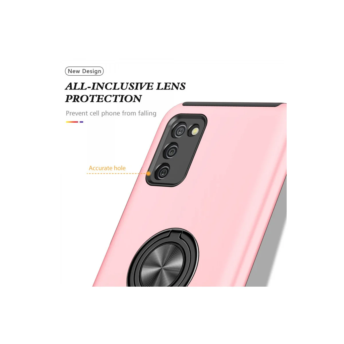 Galaxy A02S Elit Yüzüklü Kılıf - Pembe | Ultra Korumalı ve Araç Tutucu Uyumlu