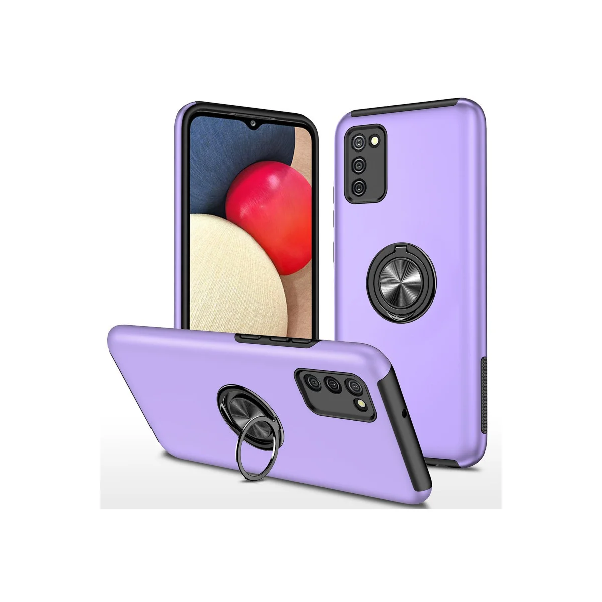 Galaxy A02S Elit Yüzüklü Kılıf - Mor Çift Katmanlı Koruma