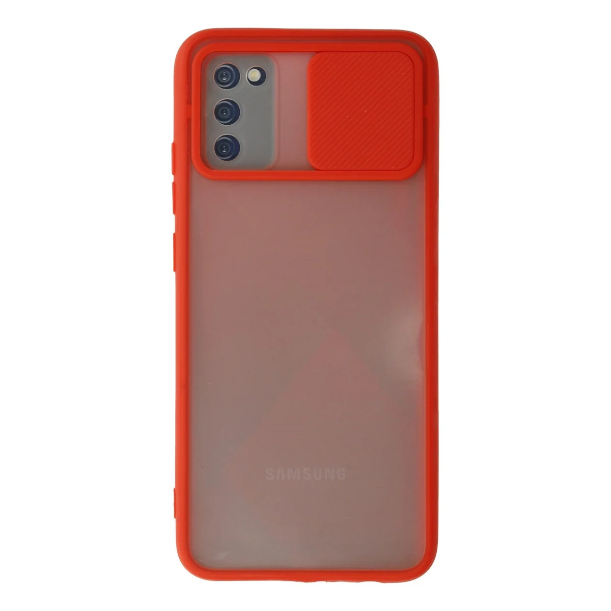Galaxy A02S Kılıf - Buzlu Silikon Kamera Sürgülü Kırmızı Koruma Kılıfı