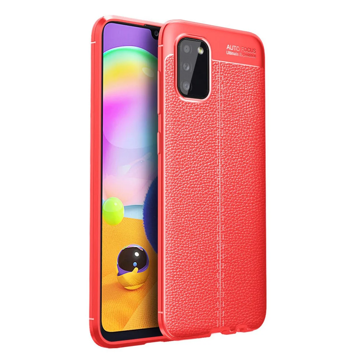 Galaxy A02S Kılıf Kırmızı Auto Focus - TPU Deri Dokulu Darbe Korumalı Kapak