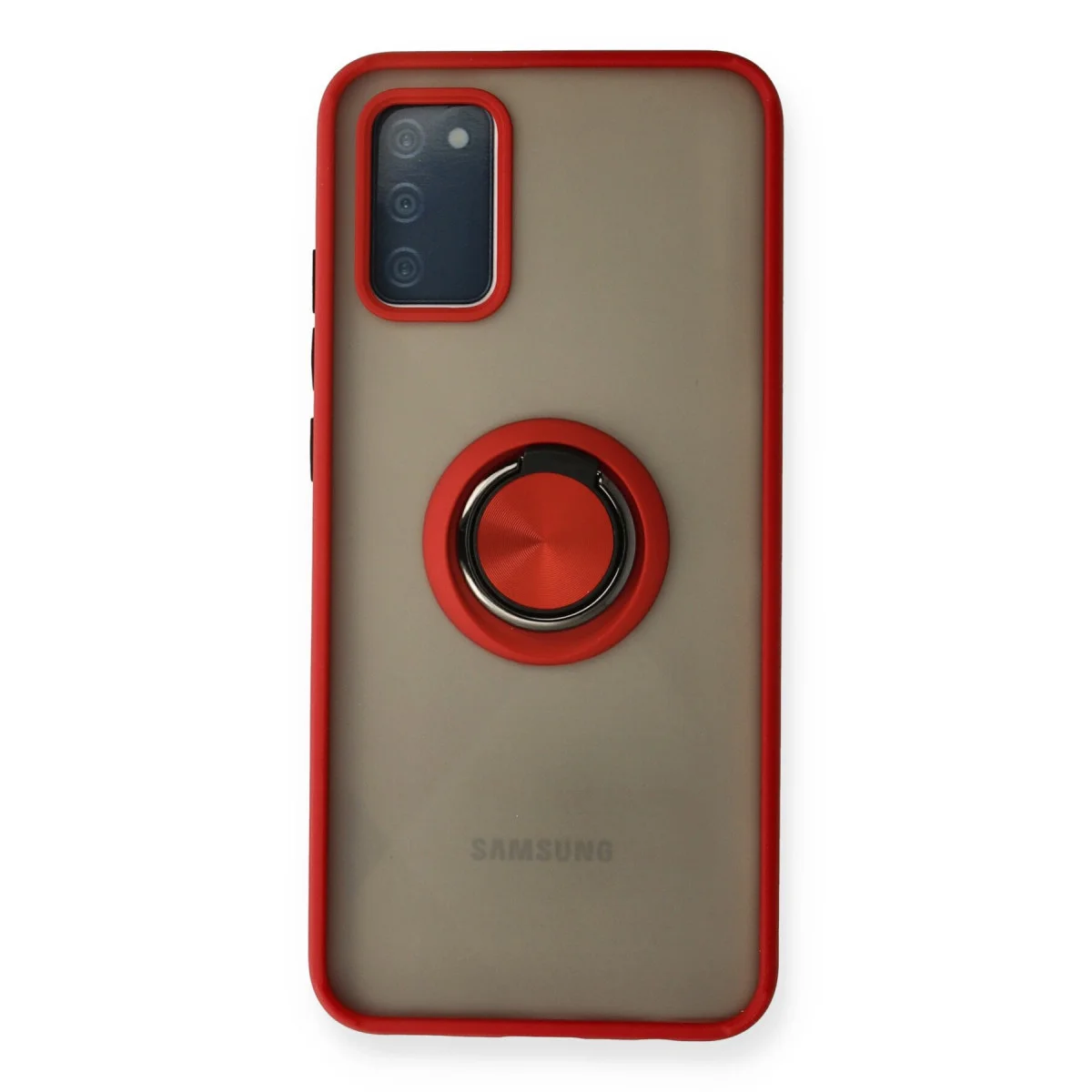 Galaxy A02S Kılıf Montreal Yüzüklü Silikon Kapak - Kırmızı, Parmak İzi Bırakmayan ve Metal Standlı Koruma