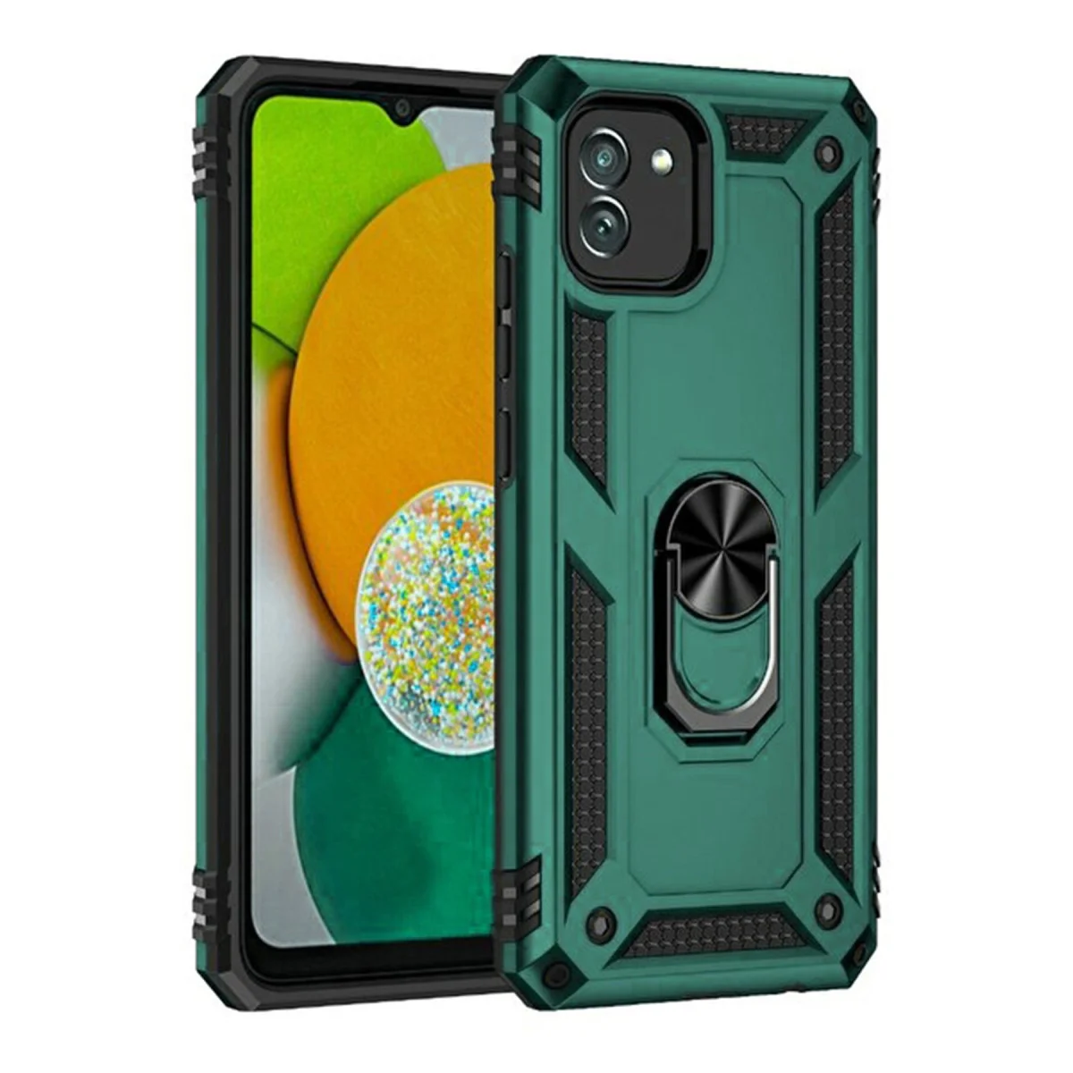 Galaxy A03 Kılıf Sofya Yüzüklü Silikon Kapak - Yeşil Koruma
