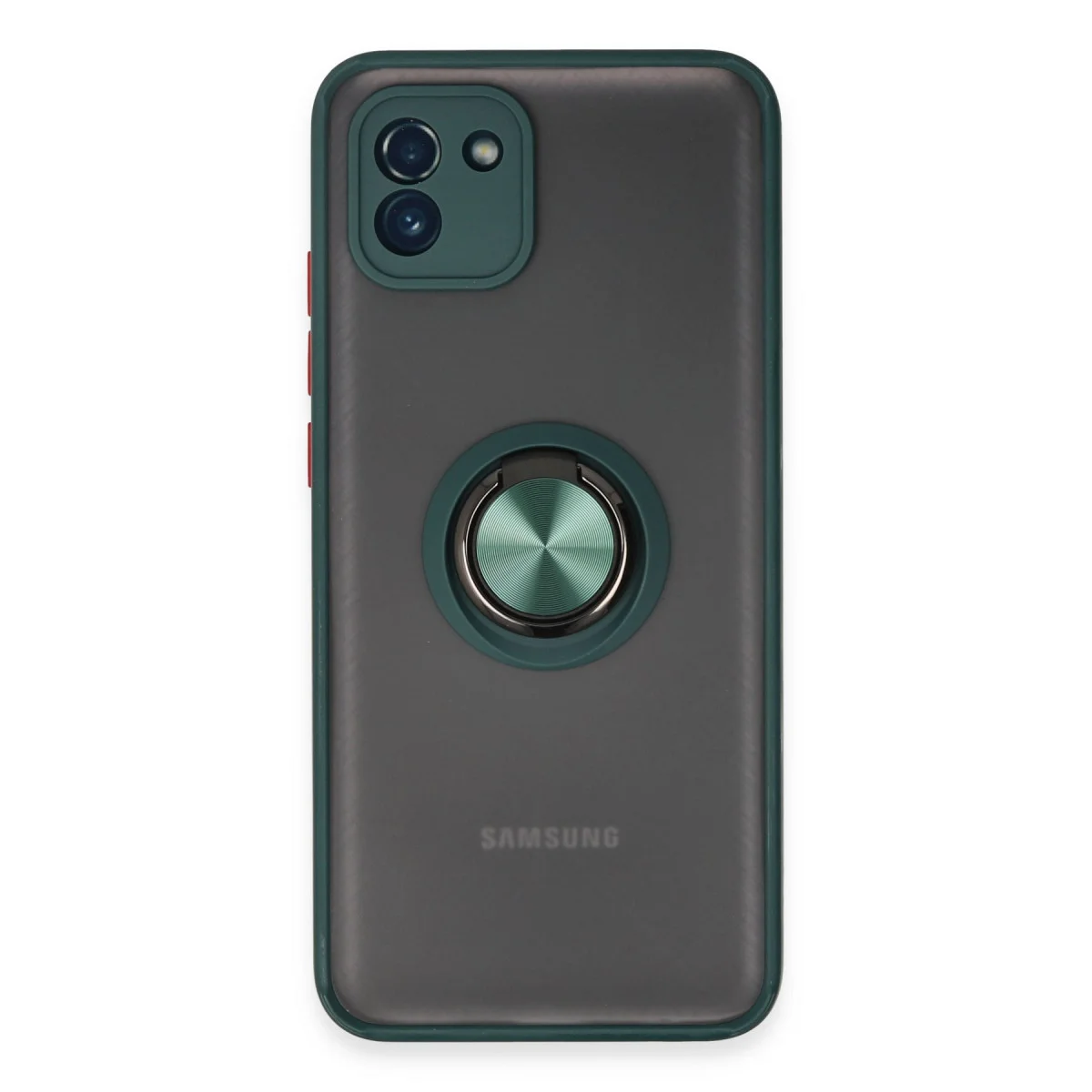 Galaxy A03 Montreal Yüzüklü Silikon Kılıf - Yeşil ve Standlı Korumalı Kapak