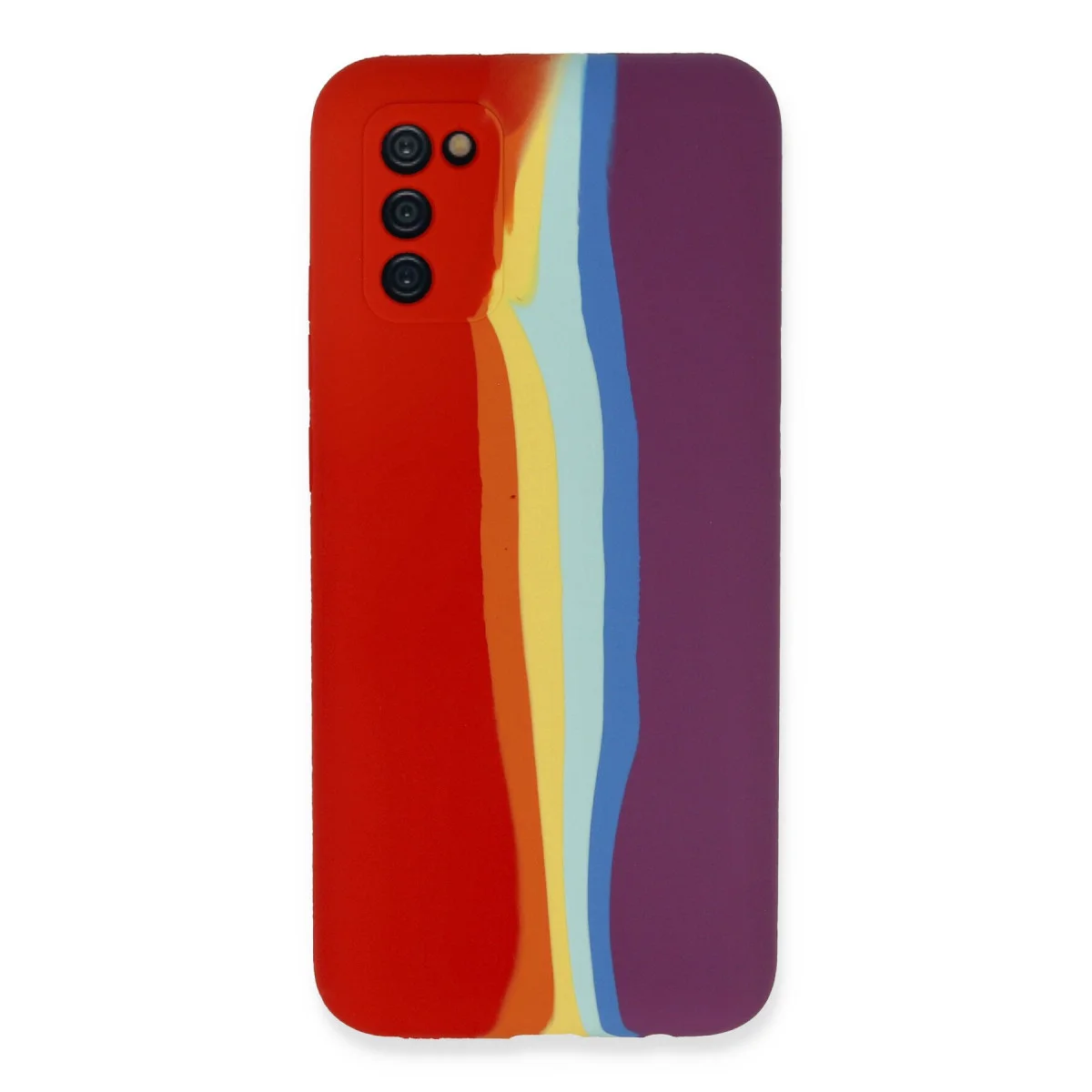 Galaxy A03S Ebruli Lansman Silikon Kılıf - Kırmızı-Mor Koruma ve Tasarım