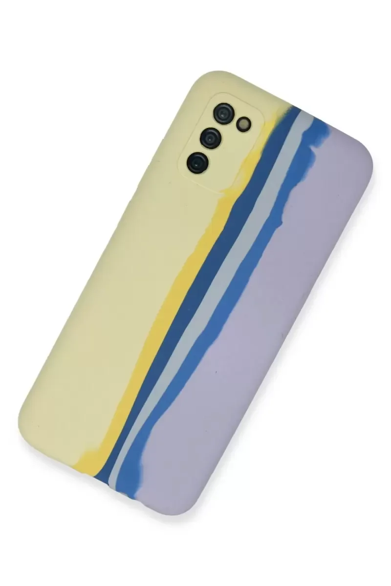 Galaxy A03S ile Uyumlu Ebruli Lansman Silikon Kılıf - Sarı-Lila
