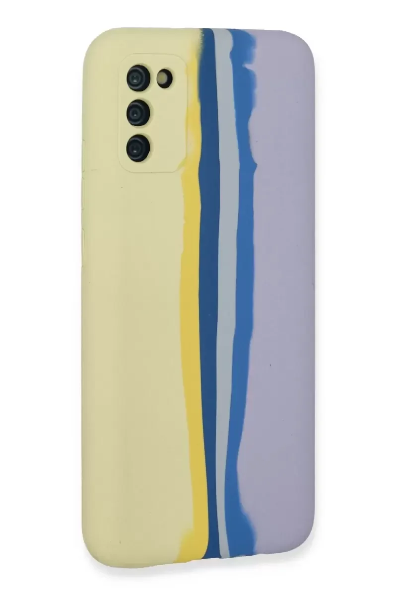 Galaxy A03S ile Uyumlu Ebruli Lansman Silikon Kılıf - Sarı-Lila