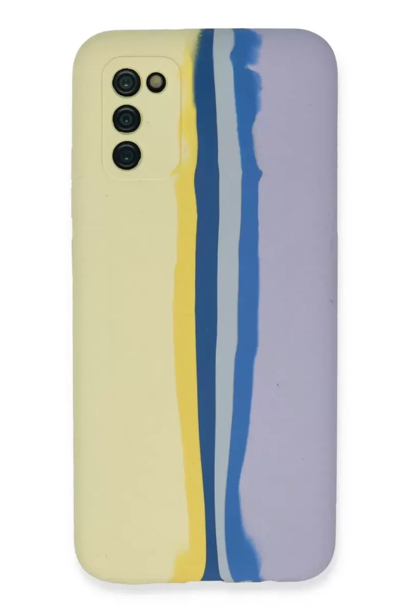 Galaxy A03S ile Uyumlu Ebruli Lansman Silikon Kılıf - Sarı-Lila