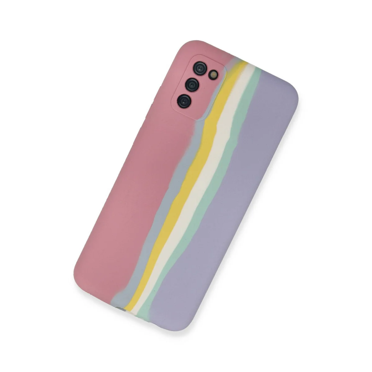 Galaxy A03S Kılıf Ebruli Lansman Silikon - Pembe-Lila