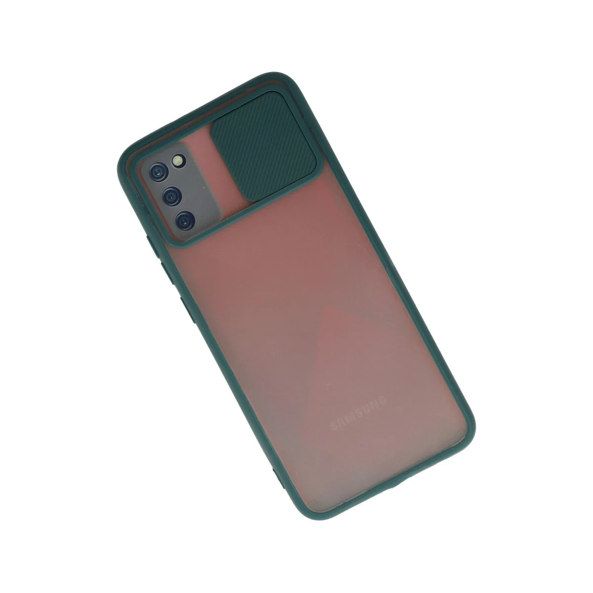 Galaxy A03S Kılıf - Silikon Buzlu Kılıf Yeşil, Kamera Koruma Sürgülü