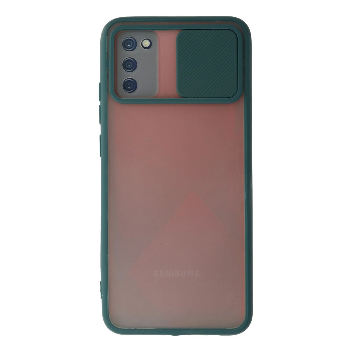Galaxy A03S Kılıf - Silikon Buzlu Kılıf Yeşil, Kamera Koruma Sürgülü