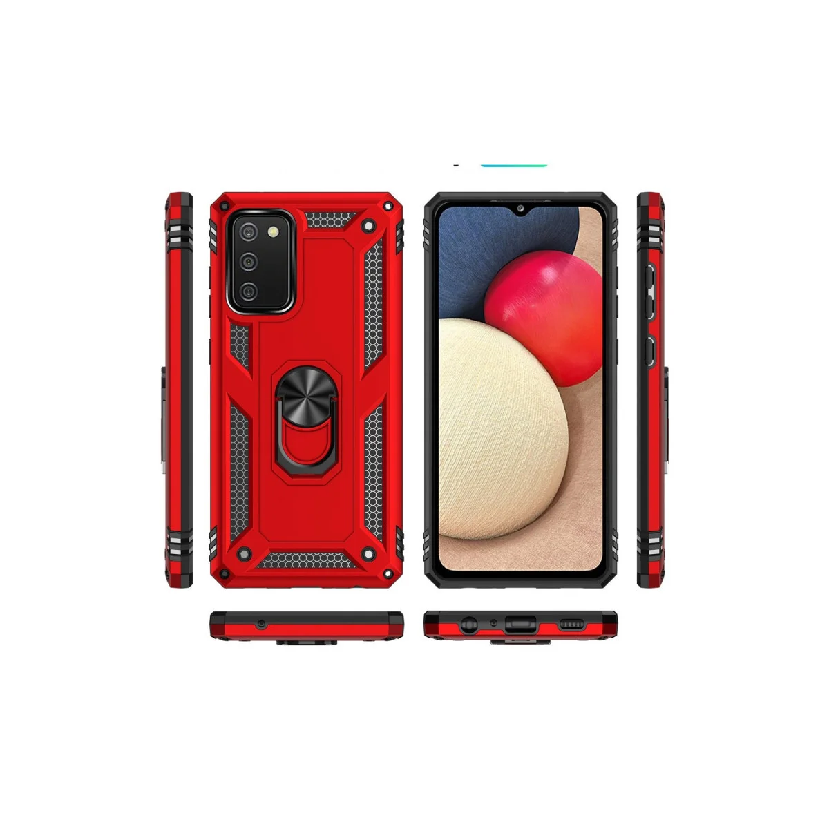 Galaxy A03S Kılıf - Sofya Yüzüklü Silikon Kapak Kırmızı