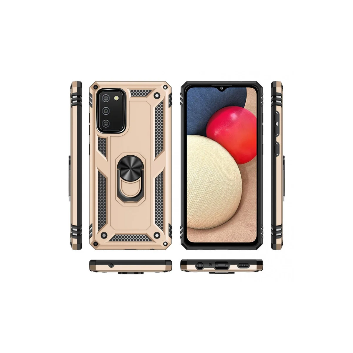 Galaxy A03S Kılıf - Sofya Yüzüklü Silikon Kapak Gold (Ultra Koruma ve Şık Tasarım)