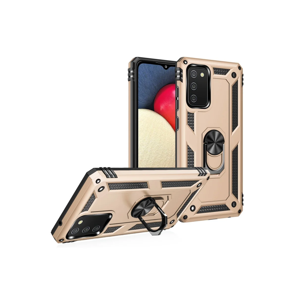 Galaxy A03S Kılıf - Sofya Yüzüklü Silikon Kapak Gold (Ultra Koruma ve Şık Tasarım)