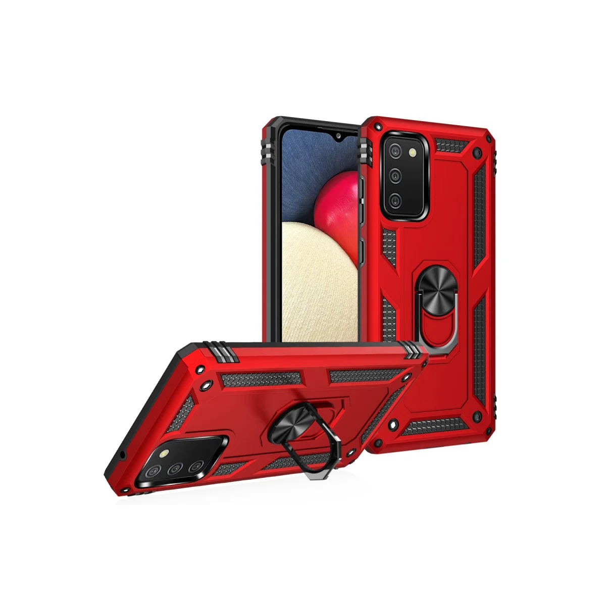 Galaxy A03S Kılıf - Sofya Yüzüklü Silikon Kapak Kırmızı