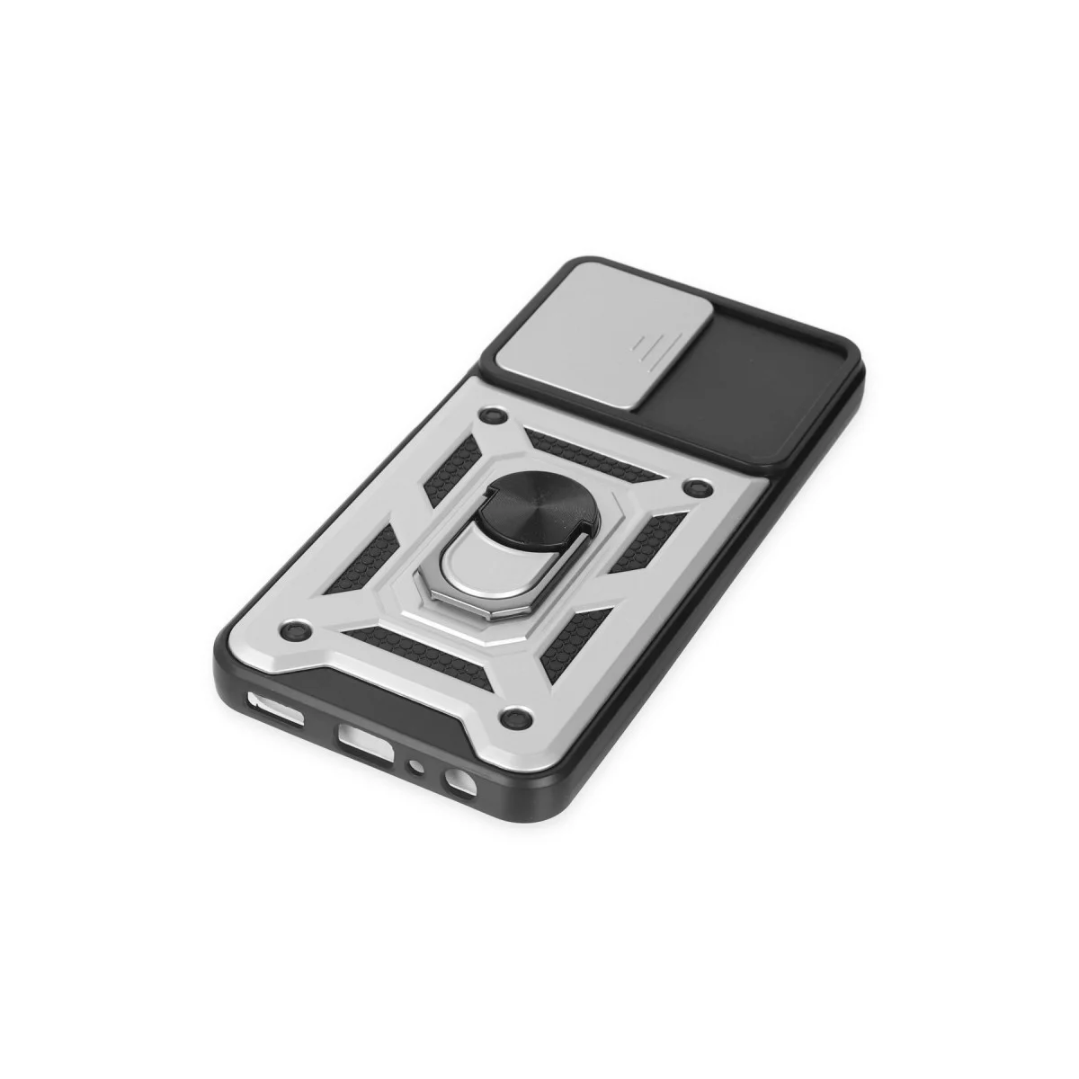 Galaxy A04S Kılıf - Gümüş Pars Lens Kılıf - Yüksek Koruma ve Metal Stand