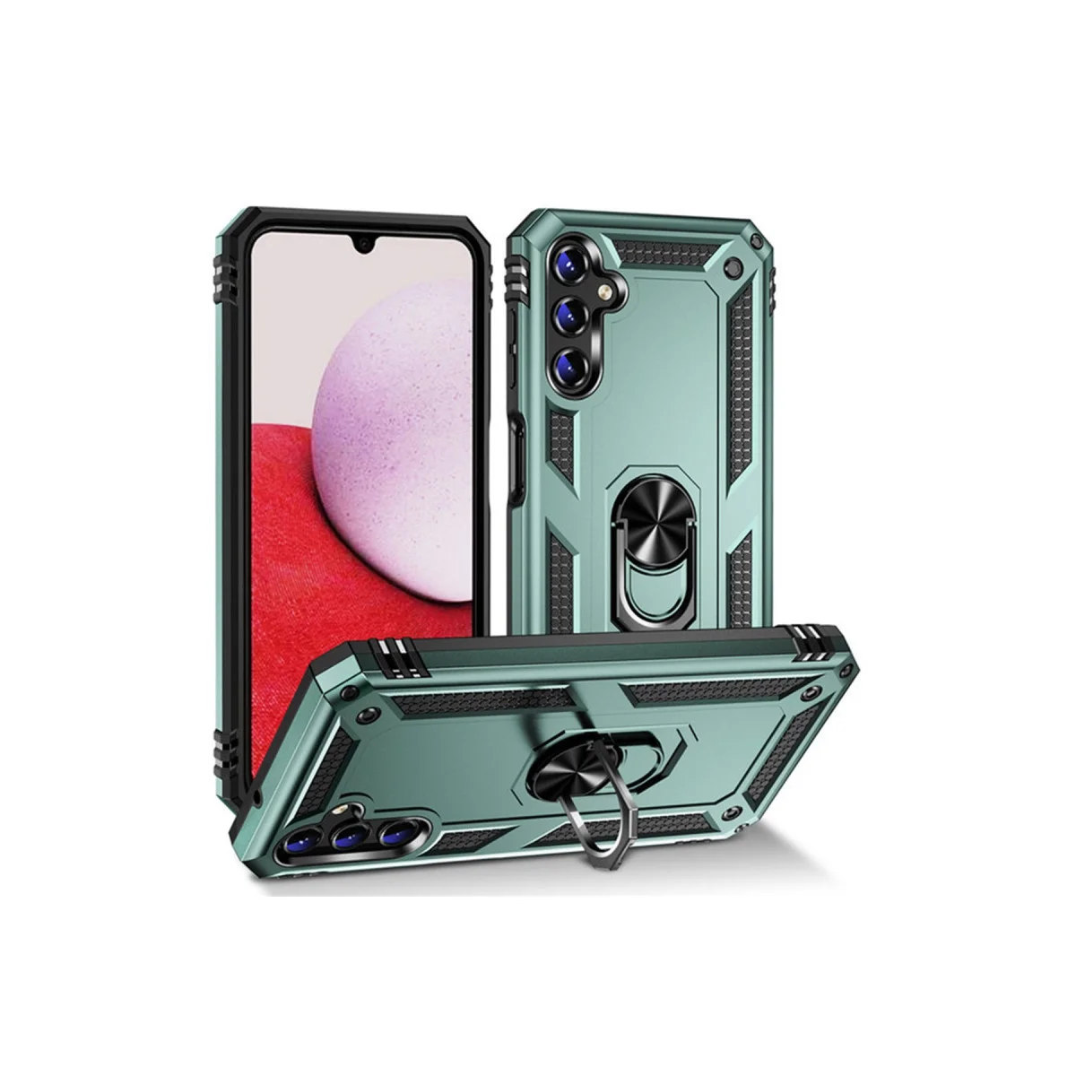 Galaxy A04S Kılıf Sofya Yüzüklü Hybrid Silikon Kapak - Yeşil, Çizilmeye Dayanıklı, Mıknatıs Tutuculu