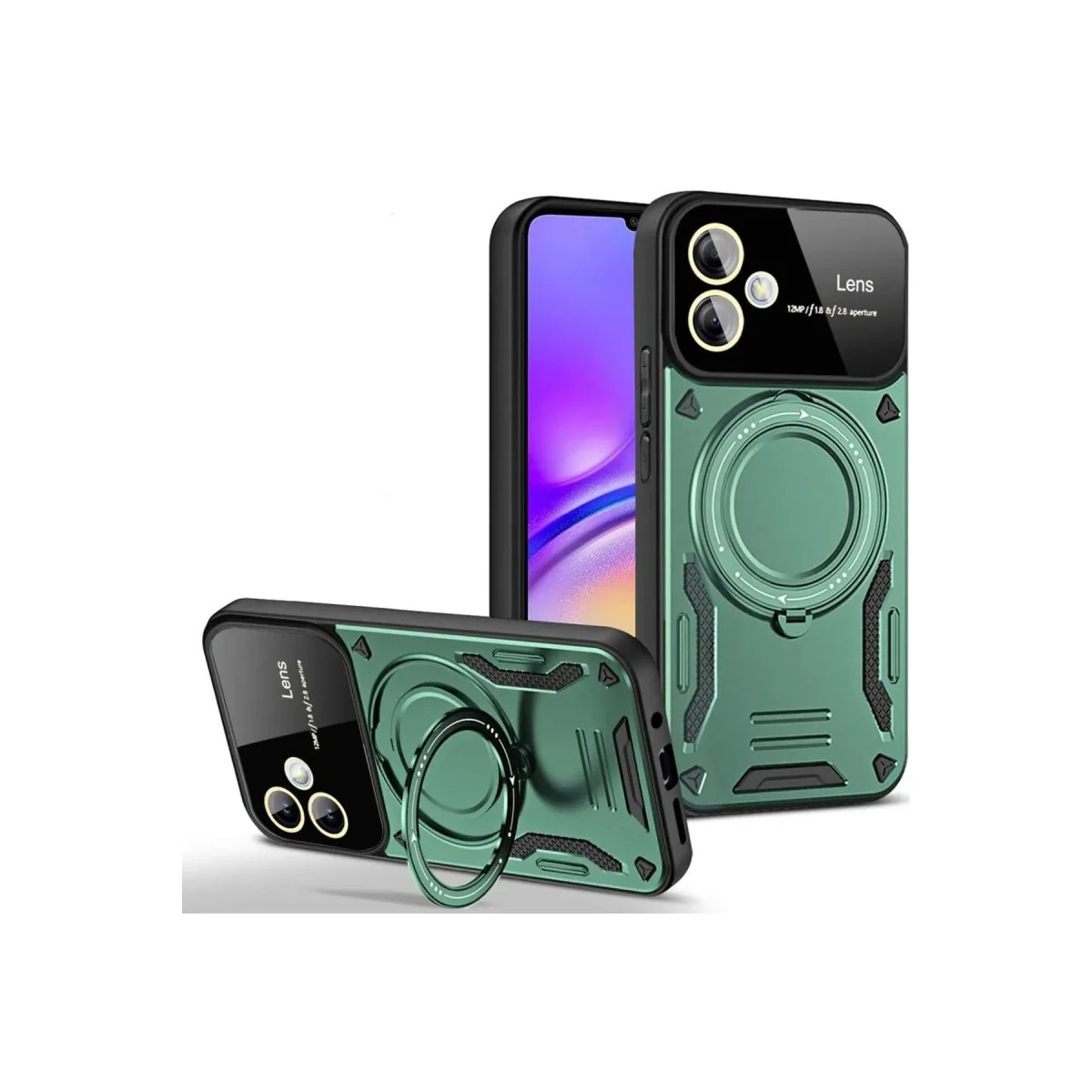 Galaxy A05 Joy Lens Standlı Kılıf - Koyu Yeşil, 360° Döner ve 180° Katlanabilir Stand