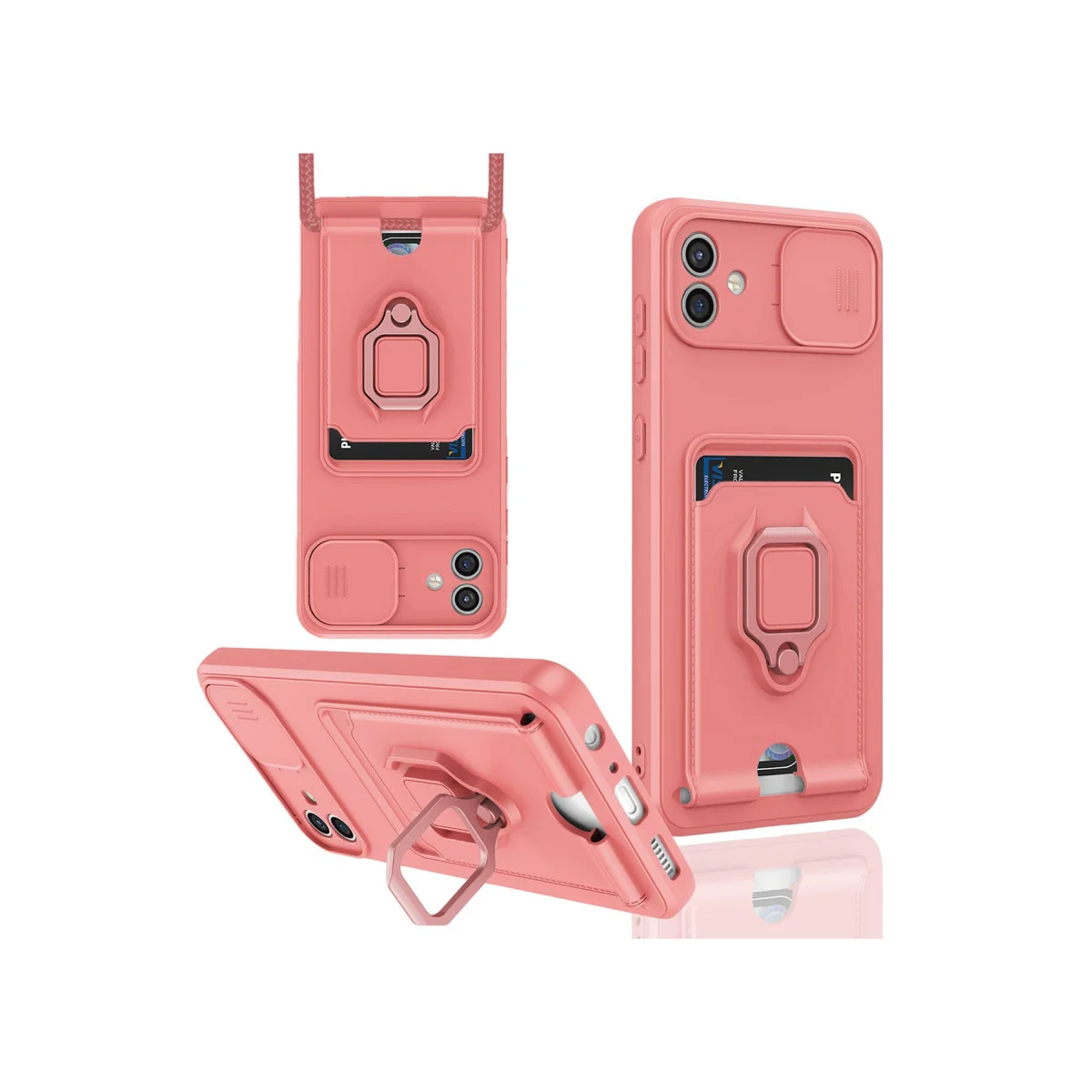 Galaxy A05 Kılıf Zuma Kartvizitli Yüzüklü Silikon - Pembe | Kamera Korumalı Stand