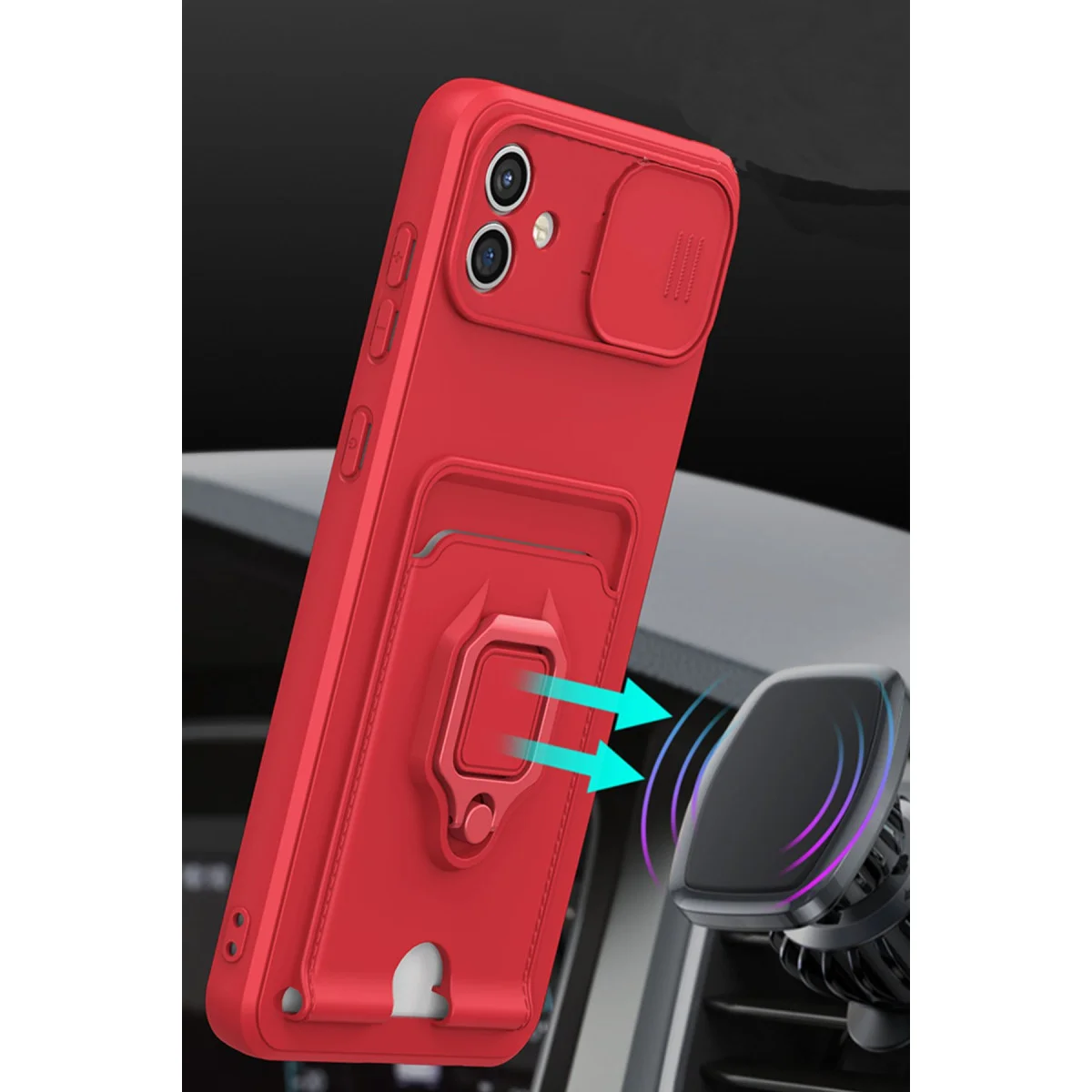 Galaxy A05 Kılıf Zuma Kartvizitli Yüzüklü Silikon - Pembe | Kamera Korumalı Stand