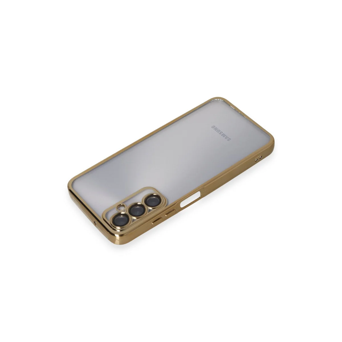 Galaxy A05S Razer Lensli Silikon Kılıf - Şeffaf, Kamera Korumalı ve Gold