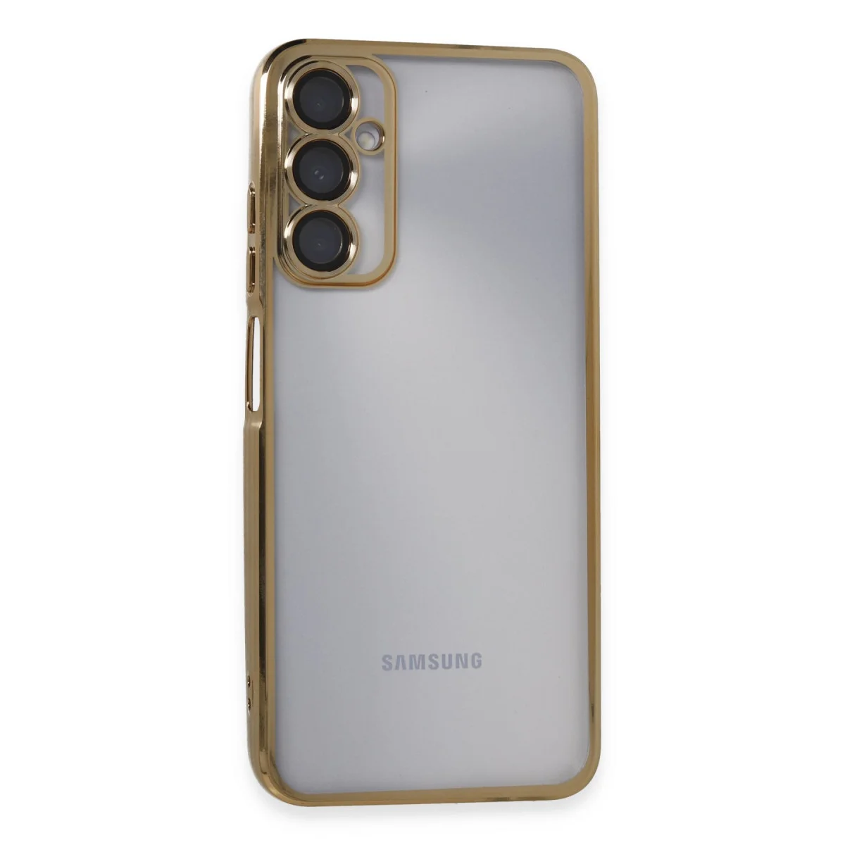 Galaxy A05S Razer Lensli Silikon Kılıf - Şeffaf, Kamera Korumalı ve Gold