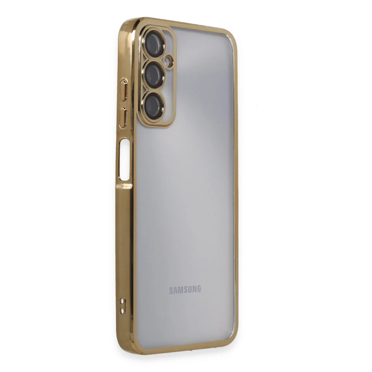 Galaxy A05S Razer Lensli Silikon Kılıf - Şeffaf, Kamera Korumalı ve Gold