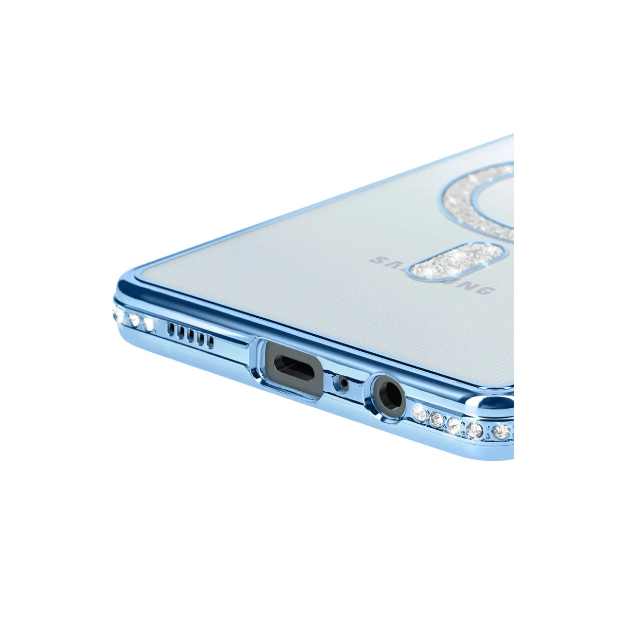 Galaxy A06 Joke Simli Magneticsafe Kılıf - Mavi Kristal Arka Mat Kenar TPU