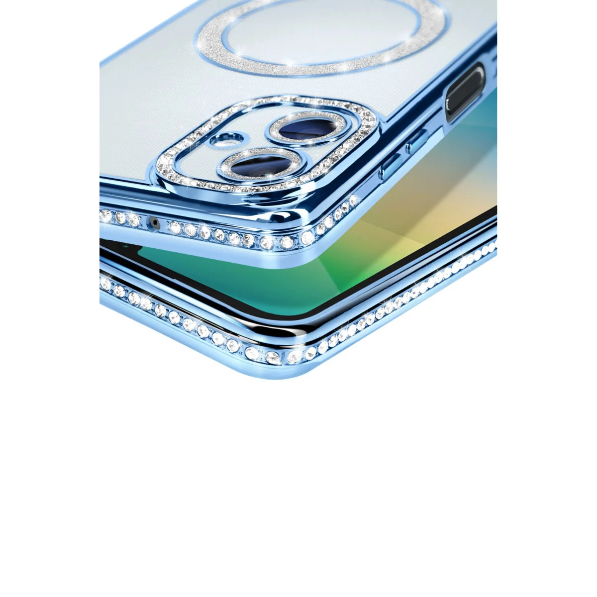 Galaxy A06 Joke Simli Magneticsafe Kılıf - Mavi Kristal Arka Mat Kenar TPU