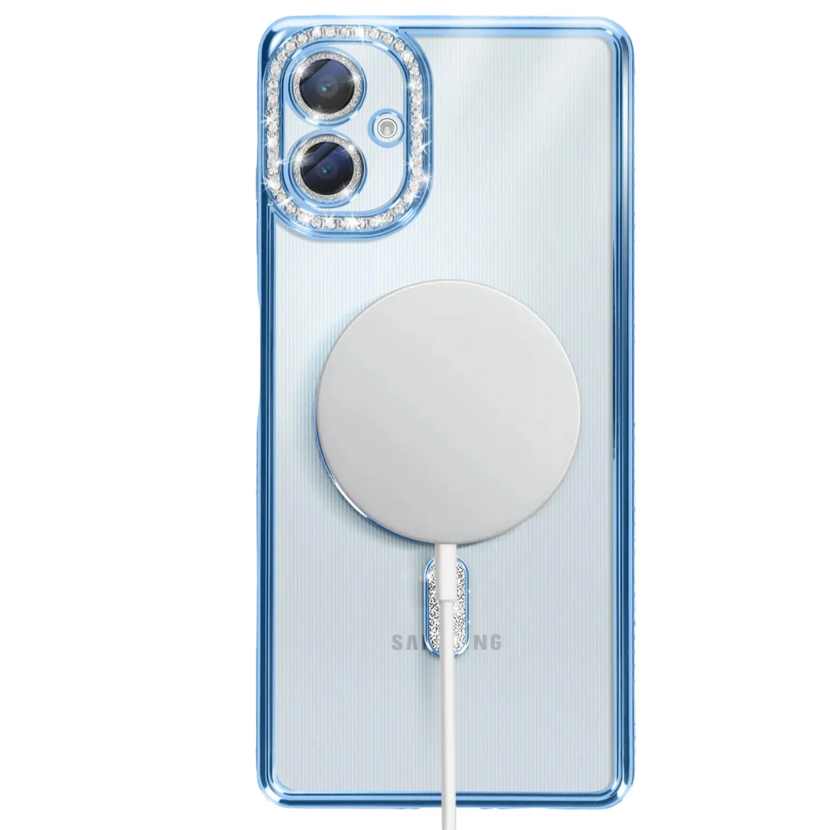 Galaxy A06 Joke Simli Magneticsafe Kılıf - Mavi Kristal Arka Mat Kenar TPU