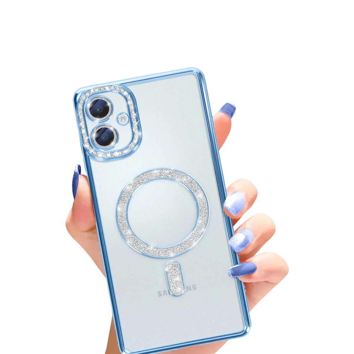 Galaxy A06 Joke Simli Magneticsafe Kılıf - Mavi Kristal Arka Mat Kenar TPU