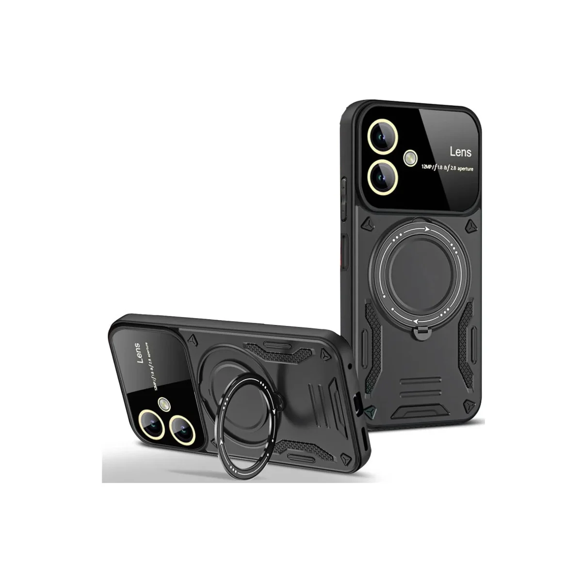 Galaxy A06 Joy Lens Standlı Kılıf - 360° Döner Parmak Halkası ve 180° Katlanabilir Stand (Siyah)