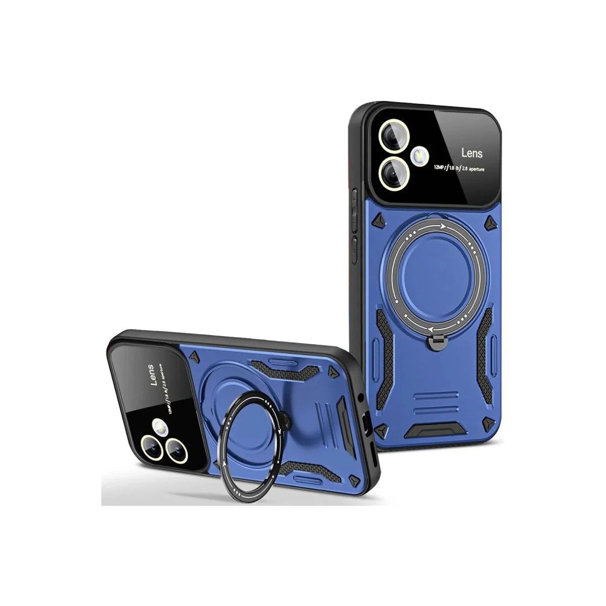 Galaxy A06 Kılıf Joy Lens Standlı Lacivert - 360° Döner Parmak Halkası ve 180° Katlanabilir Stand