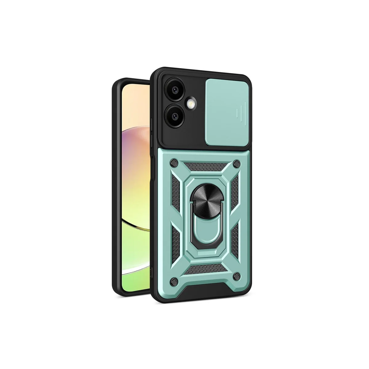 Galaxy A06 Yeşil Silikon Kılıf - Pars Lens Yüzüklü, Metal Stand ve Maksimum Koruma