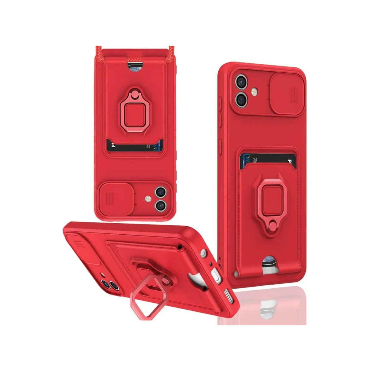 Galaxy A06 Zuma Kart Bölmeli Silikon Kılıf - Kırmızı & Standlı