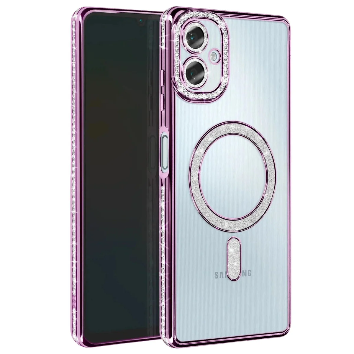 Galaxy A07 4G Derin Mor Joke Simli Magneticsafe Kılıf - Kristal Tasarım ve Tam Koruma
