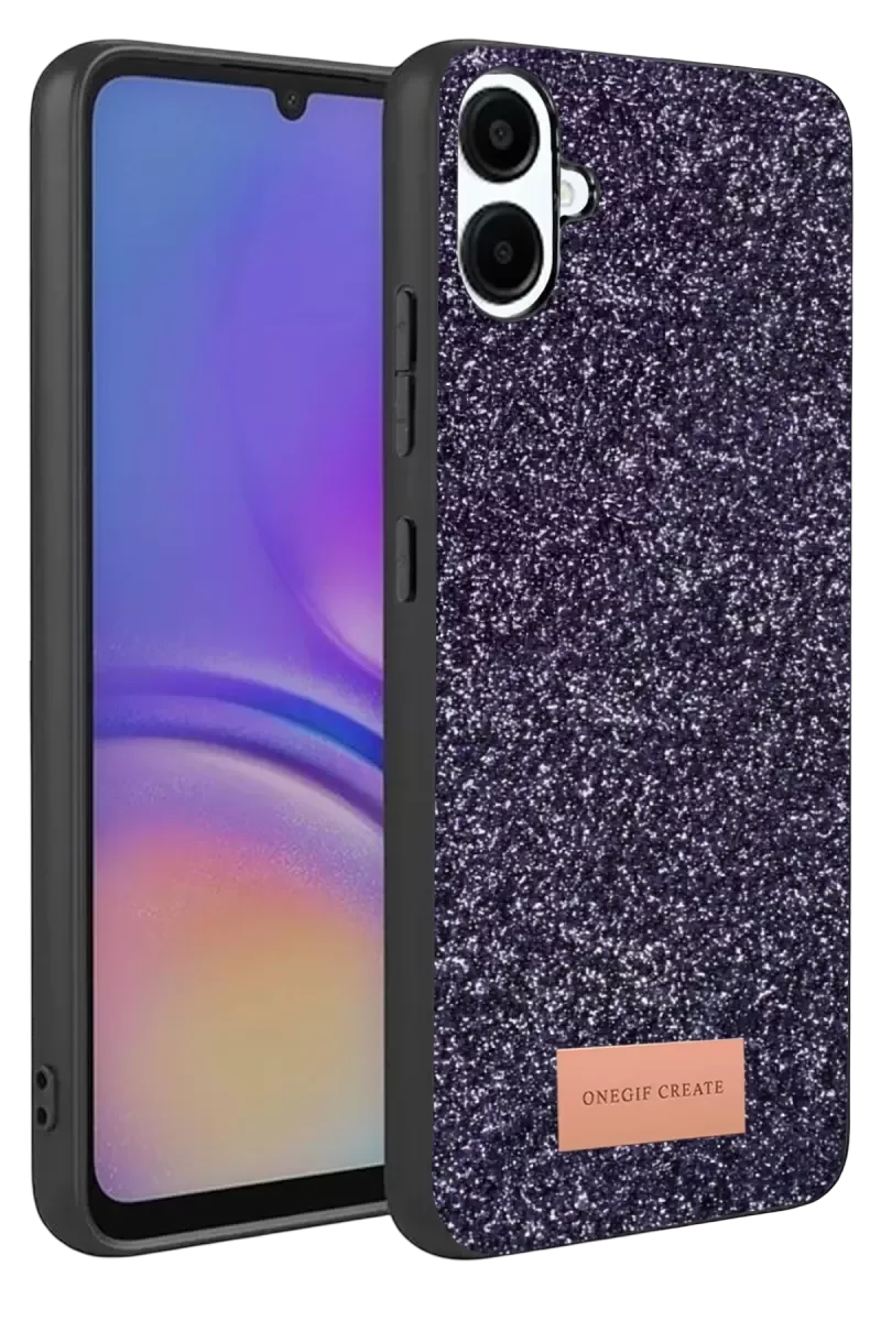 Galaxy A07 4G ile Uyumlu Bright Simli Kapak - Derin Mor, Boncuk İşlemeli