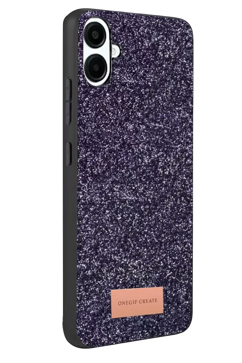 Galaxy A07 4G ile Uyumlu Bright Simli Kapak - Derin Mor, Boncuk İşlemeli