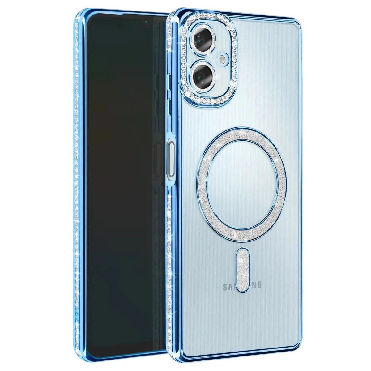 Galaxy A07 4G Joke Simli Magneticsafe Kılıf - Parlak Kristal Tasarım ve Mavi