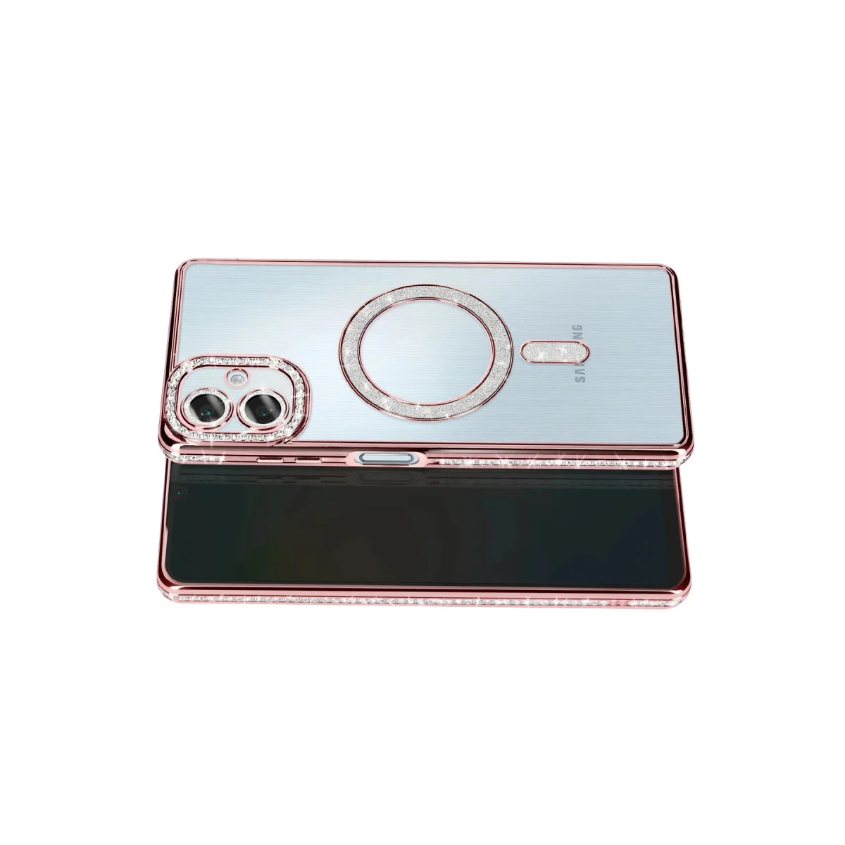 Galaxy A07 4G Joke Simli Magneticsafe Kılıf - Pembe, Parlak Elmas Tasarım ve Tam Koruma