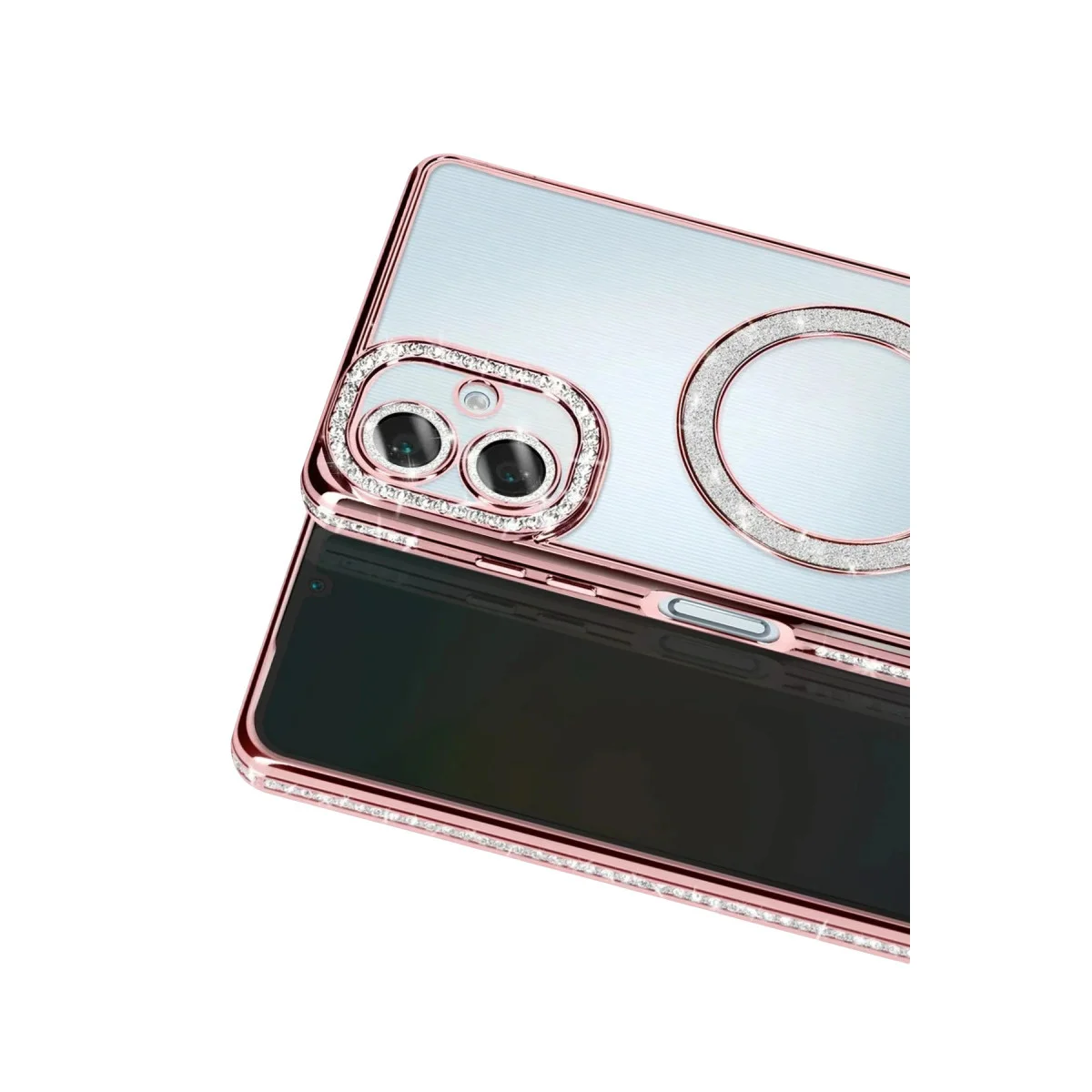 Galaxy A07 4G Joke Simli Magneticsafe Kılıf - Pembe, Parlak Elmas Tasarım ve Tam Koruma