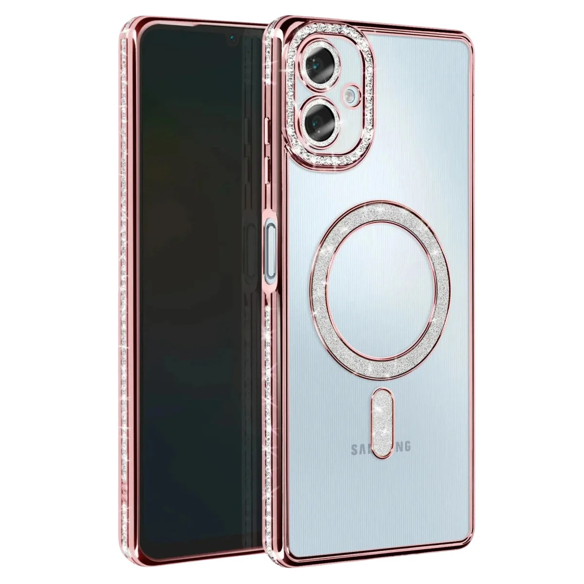Galaxy A07 4G Joke Simli Magneticsafe Kılıf - Pembe, Parlak Elmas Tasarım ve Tam Koruma