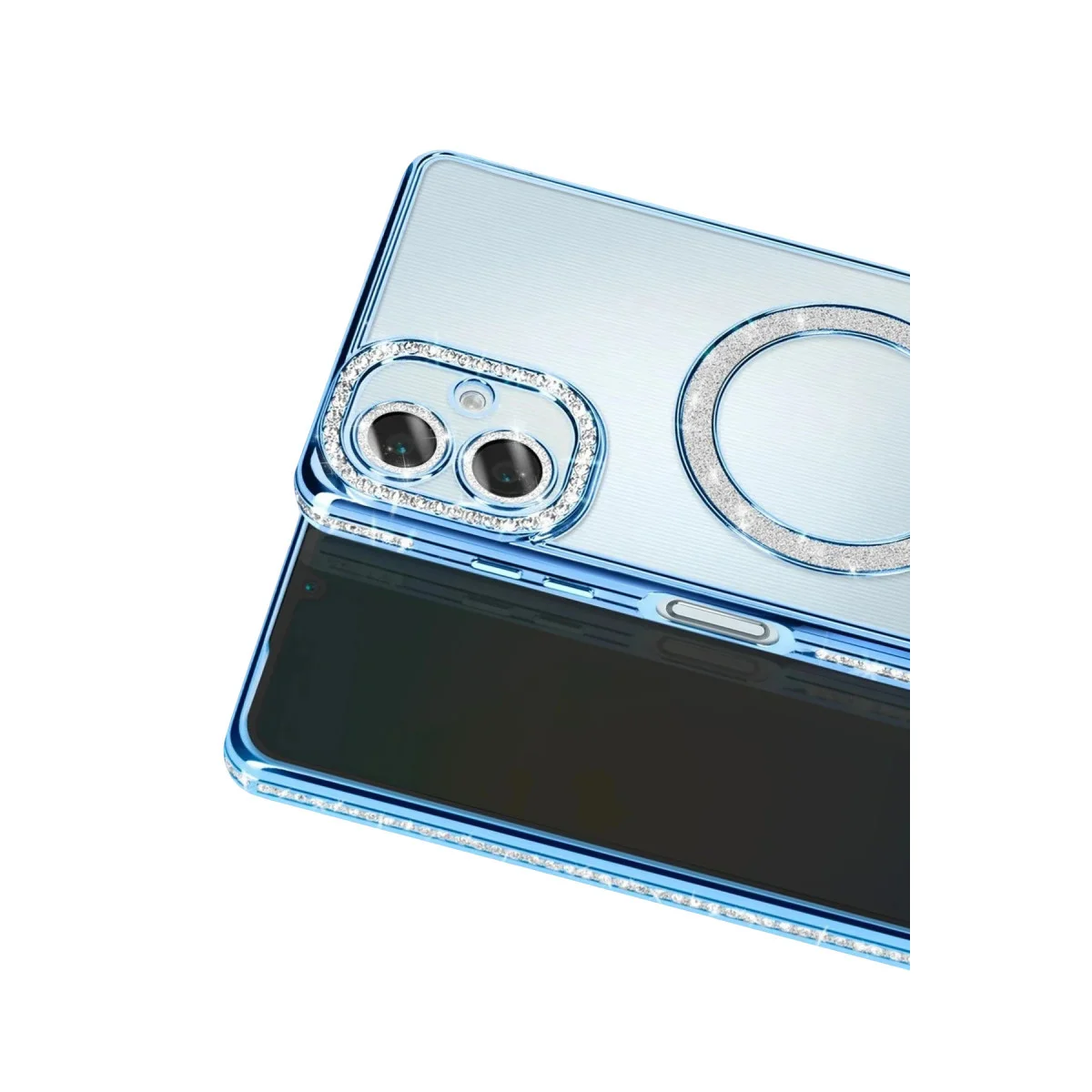 Galaxy A07 4G Joke Simli Magneticsafe Kılıf - Parlak Kristal Tasarım ve Mavi