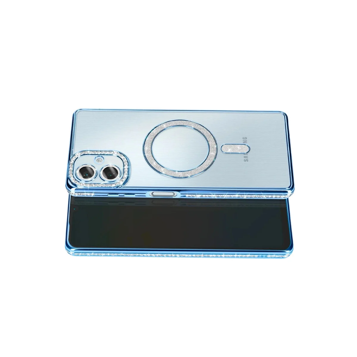 Galaxy A07 4G Joke Simli Magneticsafe Kılıf - Parlak Kristal Tasarım ve Mavi