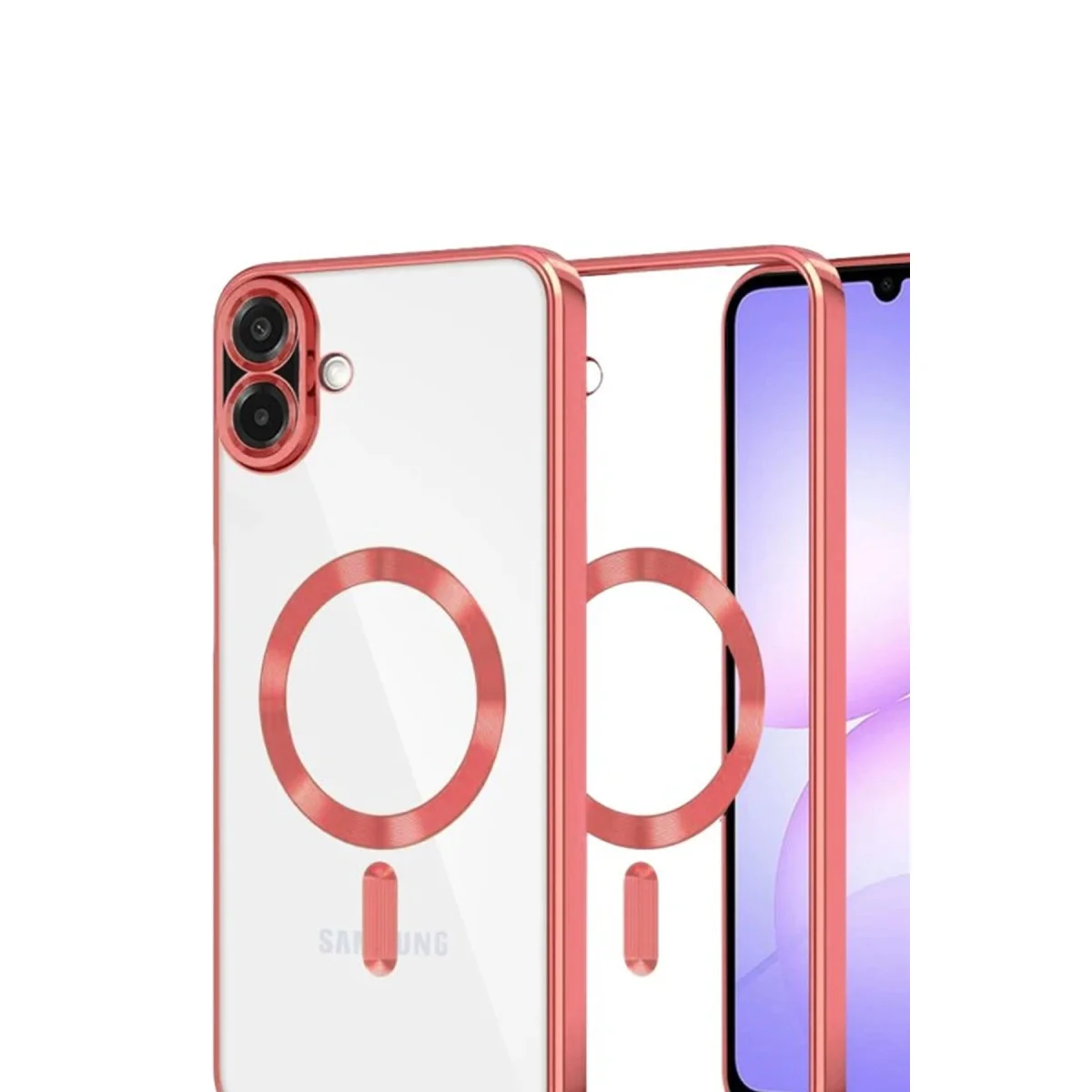 Galaxy A07 4G Kross Magneticsafe Kapak - Kırmızı ve Şeffaf