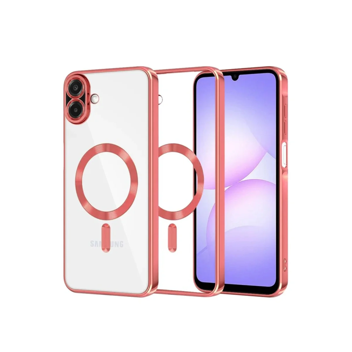 Galaxy A07 4G Kross Magneticsafe Kapak - Kırmızı ve Şeffaf