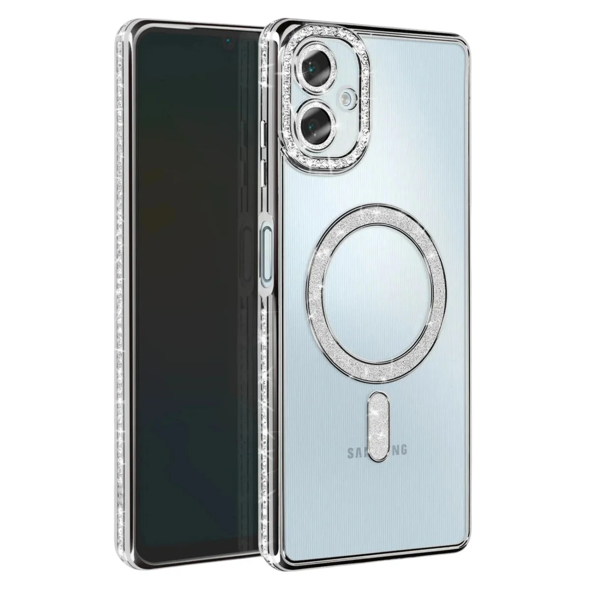 Galaxy A07 4G Magnetik Kılıf - Joke Simli Gümüş TPU Kılıf
