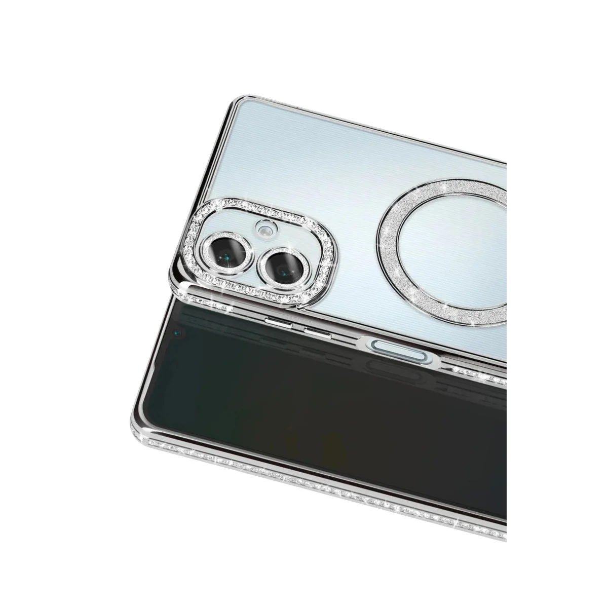 Galaxy A07 4G Magnetik Kılıf - Joke Simli Gümüş TPU Kılıf