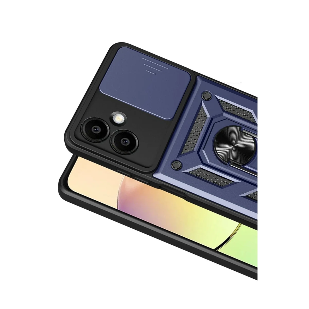 Galaxy A07 4G Pars Lens Kılıf - Lacivert Silikon, Leke Tutmaz ve Metal Standlı Koruma Kılıfı